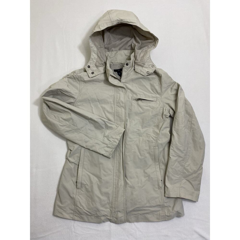 Vintage GAP Women's Small Hooded Rain Jacket Full Zip Pockets Windbreaker Beige